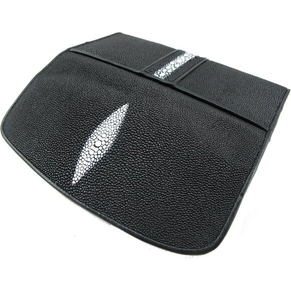 Genuine Stingray Skin Leather Women's Trifold Clutch Wallet Black - Picture 2 of 5